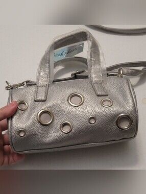Metallic Silver Grommet Mini Satchel - Derek Heart